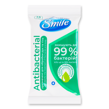 Серветки вологі Smile Antibact з Д-пантенолом 15шт
