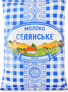 Молоко "Селянське" 2.5% пак 900г /Люстдорф/