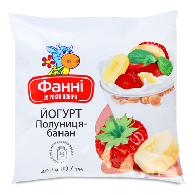 Йогурт "ФАННІ" питний полуниця-банан 1% 400г плів