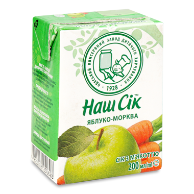 Сік "Наш Сік" морква/яблуко 0.2л /ОКЗДХ/