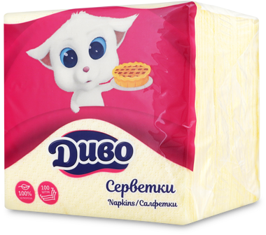 Серветки "Диво" жовті 1шар 33*33 100шт