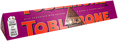 Шоколад "Toblerone" молочний родзинки/нуга 100г