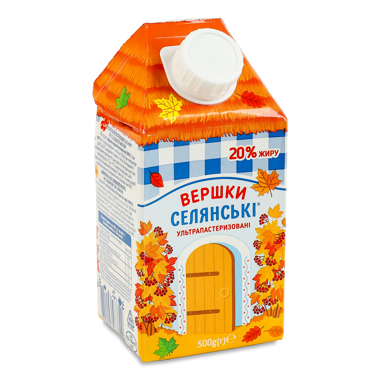 Вершки "Селянські" ультрапаст 20% 0.5л т/п /Люстдорф/