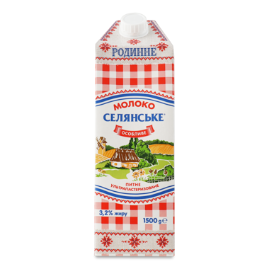 Молоко "Селянське особливе" Родинне 3.2% т/п 1.5кг /Люстдорф/