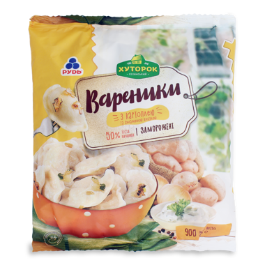Вареники з картоплею/см.цибулею 900г /Хуторок/