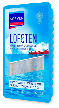 Оселедець "Norven" в/олії з блакитною сіллю 250г т/ф