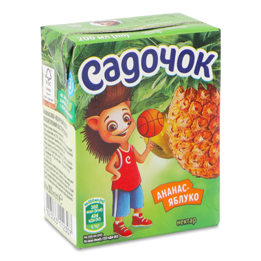 САДОЧОК Ананас/яблуко 0.2л нектар /Сандора/