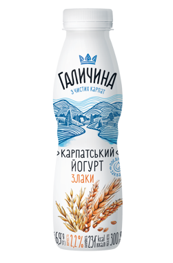 Йогурт "Карпатський" злаки 2.2% 300г пляшка /Галичина/