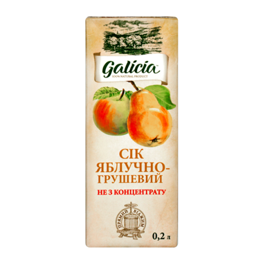 Сік "Galicia" ябл/грушевий неосвітл 0.2л т/пак