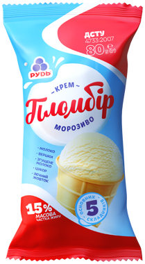 Морозиво "Пломбір" крем 80г /Рудь/