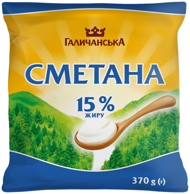 Сметана "Галичина" 15% 370г п/е