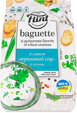 Сухарики "Flint Baguette" вершковий соус-зелень 100г