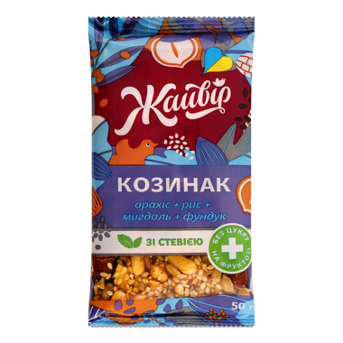 Козинак "Асорті з мигдалем" на фруктозі зі стевією 50г /Жайвір/