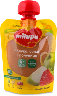 Пюре "Milupa" Яблуко-Банан-Полуниця д/п 80г /Нутріція/