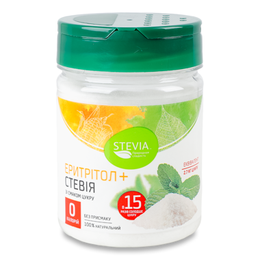 Екстракт солодкий з листя стевії /стевія+еритрітол/ 180г /Stevia/ пет