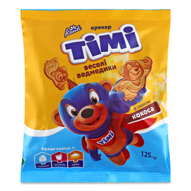 Крекер "TIMI Веселі ведмедики" смак кокоса 125г /Конті/