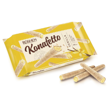 Вафельні трубочки "Konafetto" ванільна начинка 140г /Рошен/