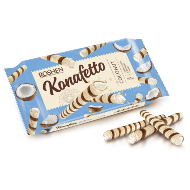 Вафельні трубочки "Konafetto" кокосова начинка 140г /Рошен/