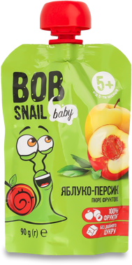 Пюре фруктове "Bob Snail" Яблуко-Персик 5м+ 90г д/п