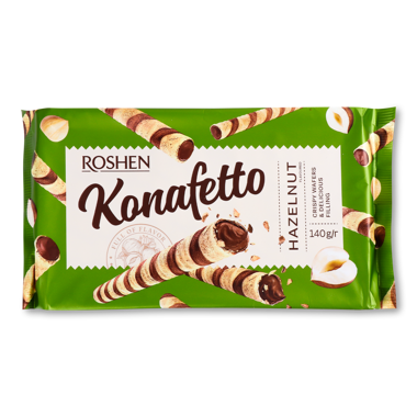 Вафельні трубочки "Konafetto" горіхова начинка 140г /Рошен/
