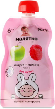 Пюре "Малятко" яблуко-малина з цук д/п 90г /Еконія/