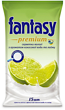 Серветки вологі "Fantasy Premium" кокосова вода-лайм 15шт