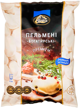 Пельмені "Богатирські Преміум" 1кг /Полісся/