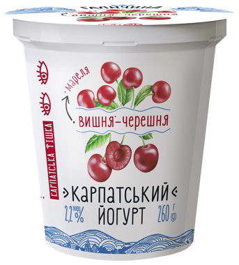 Йогурт "Карпатський" вишня-черешня 2.2% ст 260г /Галичина/
