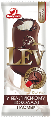 Морозиво "Лев" пломбір у бельгійському шоколаді 80г /Ласунка/