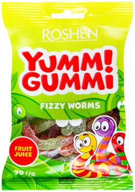 Цукерки желейні "Yummi Gummi" Fizzy Worms 70г /Рошен/