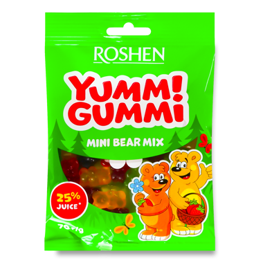 Цукерки желейні "Yummi Gummi" Mini Bear Mix 70г /Рошен/