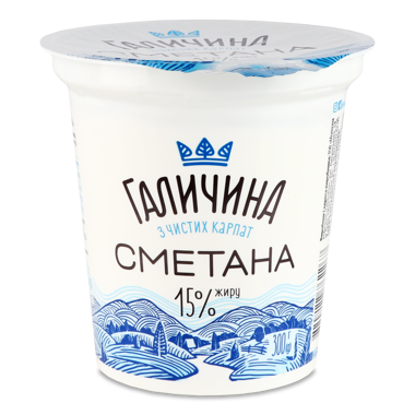 Сметана "Галичина" 15% 300г ст.