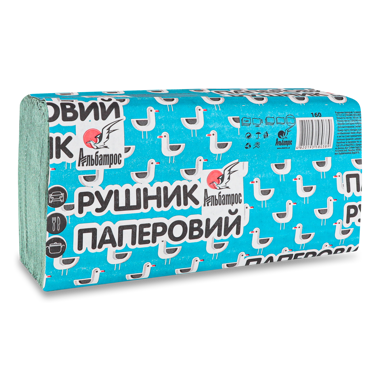 Рушник паперовий макулатур листовий зелений 160шт /Альбатрос/