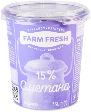 Сметана "Farm Fresh" 15% 330г стакан
