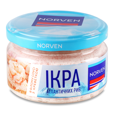 Ікра атл риб в білому соусі з креветкою 160г /Norven/