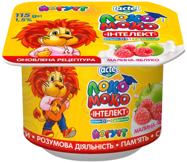 Йогурт "Локо Моко" Інтелект малина-яблуко 115г ст /Lactel/