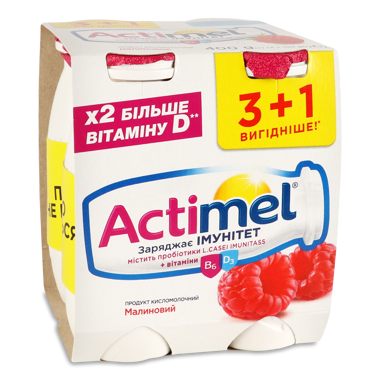 Продукт кисломол "Актимель" малина 1.4% 4*100г 