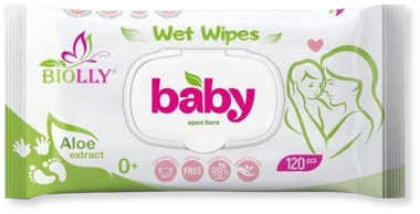 Серветки вологі Biolly Baby з алоє 120шт з клапаном