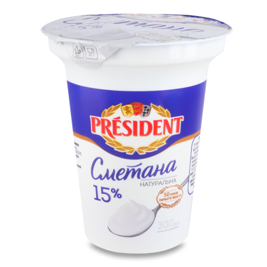 Сметана "President" 15% ст.300г