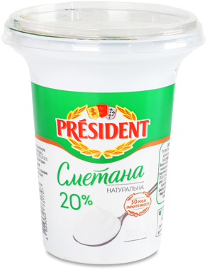Сметана "President" 20% ст.300г