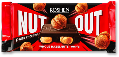 Шоколад "Roshen Nut" чорний з цілим фундуком 90г