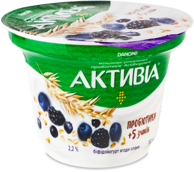 Біфідойогурт АКТИВІА ягоди-злаки 180г ДАНОН ст 2.2% 