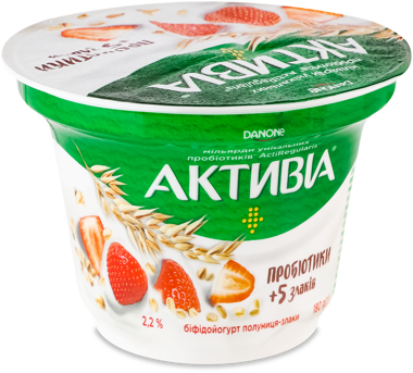Біфідойогурт АКТИВІА полуниця-злаки 180г ДАНОН ст 2.2% 