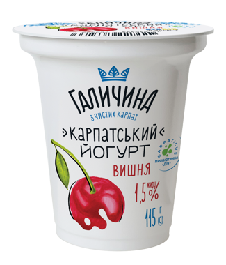 Йогурт "Карпатський" вишня 1.5% ст 115г /Галичина/