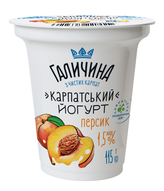 Йогурт "Карпатський" персик 1.5% ст 115г /Галичина/