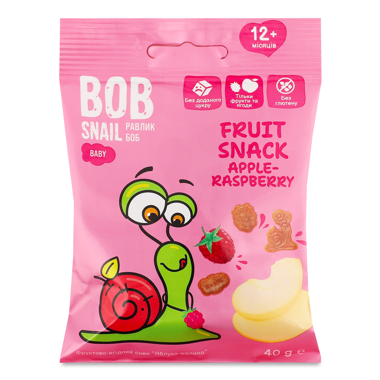Снек "Яблуко-Малина" дитячий 12міс 40г /Bob Snail/