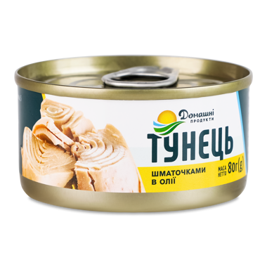 Тунець "Домашні Продукти" шматочками в/о 80г ж/б