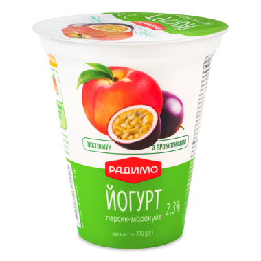 Йогурт "Персик-маракуйя" Лактоімун 2,3% жиру 270г стак /РадиМо/