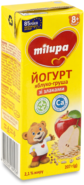 Йогурт "Мілупа"яблуко-груша-злаки 2,1% 207г