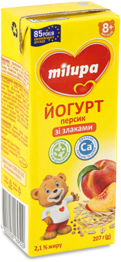 Йогурт "Мілупа" персик-злаки 2,1% 207г